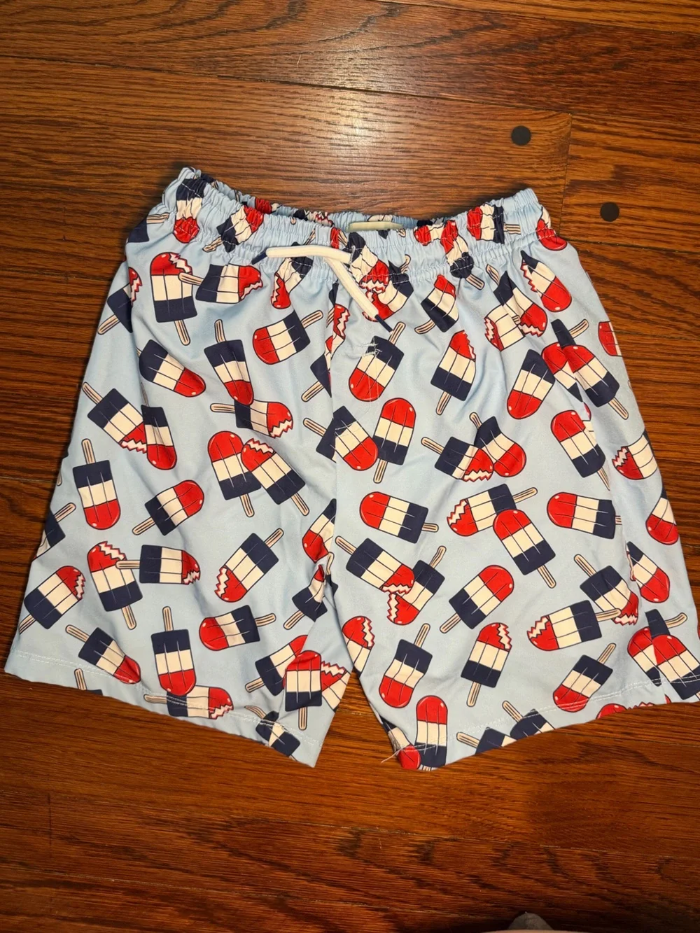 Kids Red‎ White & Blue Popsicle 4th July Drawstring Swim Trunks - Swim Shorts